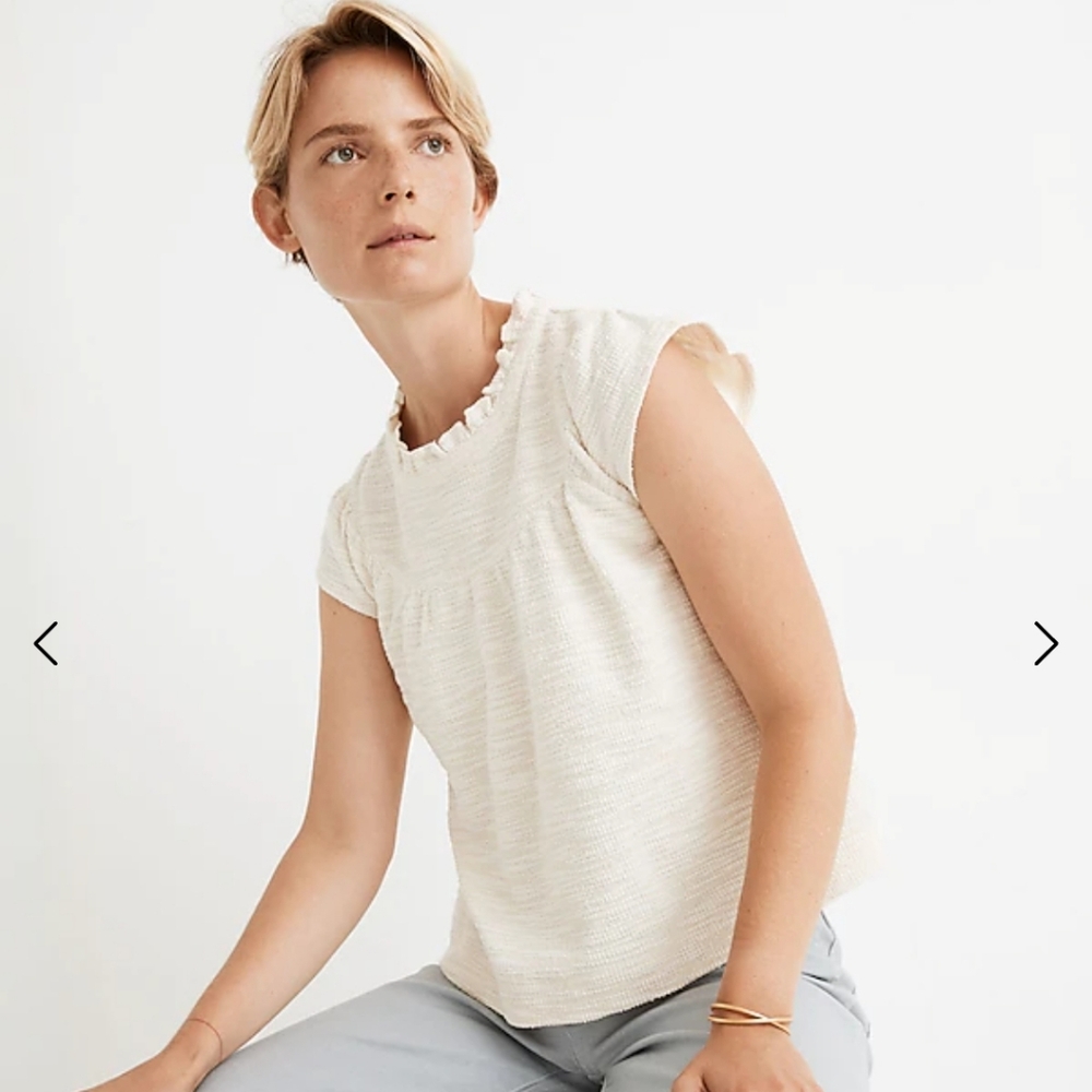 NWT Madewell Textural Knit Ruffle-Neck Top Size Small